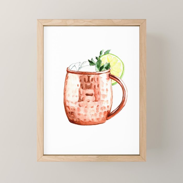 Cocktails. Moscow Mule. Watercolor Painting. Mini Art Print Gallery Image 1
