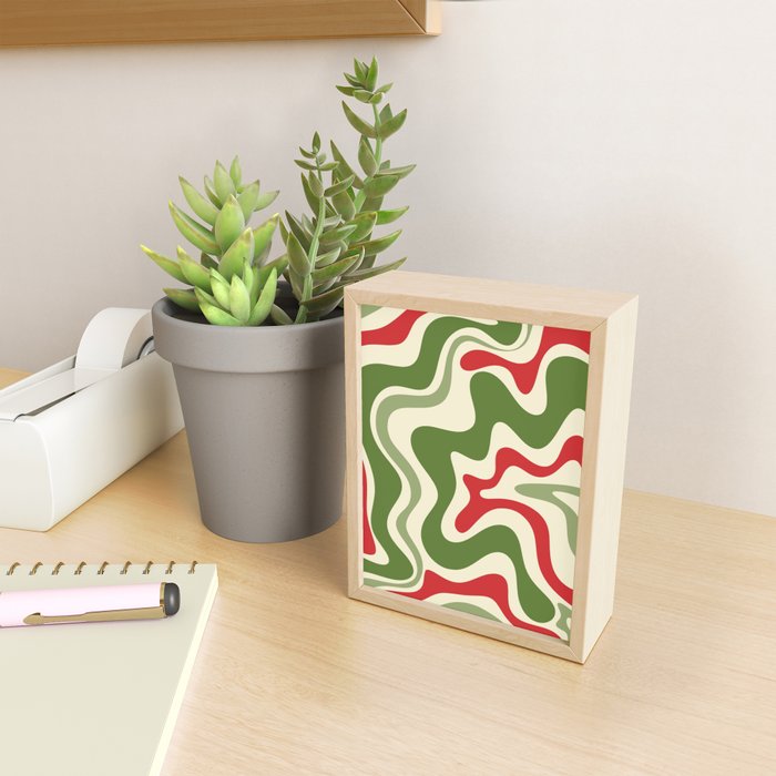Retro Christmas Swirl Abstract Pattern in Olive Green, Sage, Xmas Red, and Cream Mini Art Print Gallery Image 2
