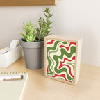 Retro Christmas Swirl Abstract Pattern in Olive Green, Sage, Xmas Red, and Cream Mini Art Print Gallery Image 2