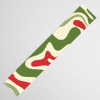 Retro Christmas Swirl Abstract Pattern in Olive Green, Sage, Xmas Red, and Cream Table Runner Gallery Image 3