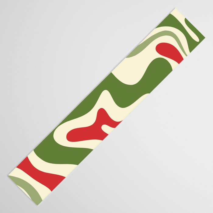 Retro Christmas Swirl Abstract Pattern in Olive Green, Sage, Xmas Red, and Cream Table Runner Gallery Image 3