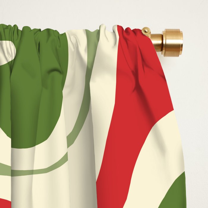 Retro Christmas Swirl Abstract Pattern in Olive Green, Sage, Xmas Red, and Cream Window Curtain Gallery Image 2