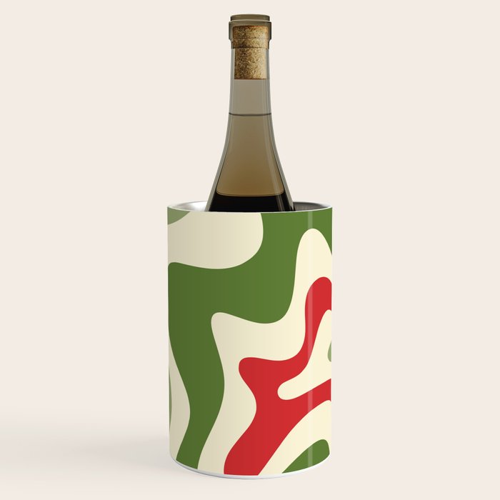 Retro Christmas Swirl Abstract Pattern in Olive Green, Sage, Xmas Red, and Cream Wine Chiller Gallery Image 1
