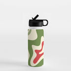 Retro Christmas Swirl Abstract Pattern in Olive Green, Sage, Xmas Red, and Cream Water Bottle Gallery Image 1