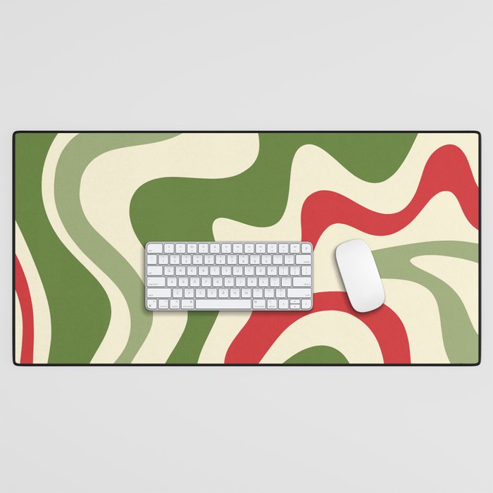 Retro Christmas Swirl Abstract Pattern in Olive Green, Sage, Xmas Red, and Cream Desk Mat Gallery Image 1