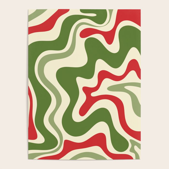 Retro Christmas Swirl Abstract Pattern in Olive Green, Sage, Xmas Red, and Cream Poster Gallery Image 4