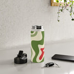 Retro Christmas Swirl Abstract Pattern in Olive Green, Sage, Xmas Red, and Cream Water Bottle Gallery Image 4