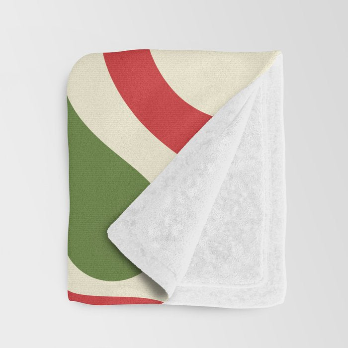 Retro Christmas Swirl Abstract Pattern in Olive Green, Sage, Xmas Red, and Cream Throw Blanket Gallery Image 3