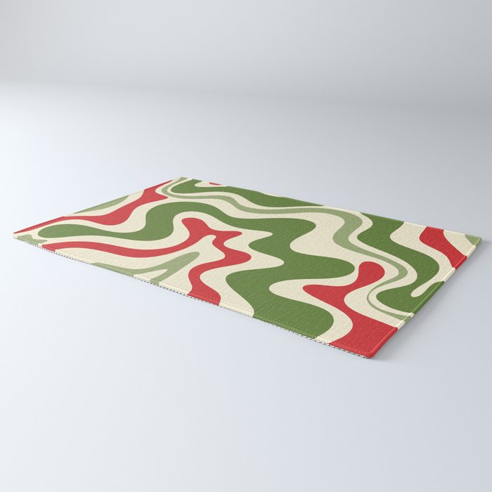 Retro Christmas Swirl Abstract Pattern in Olive Green, Sage, Xmas Red, and Cream Rug Gallery Image 3