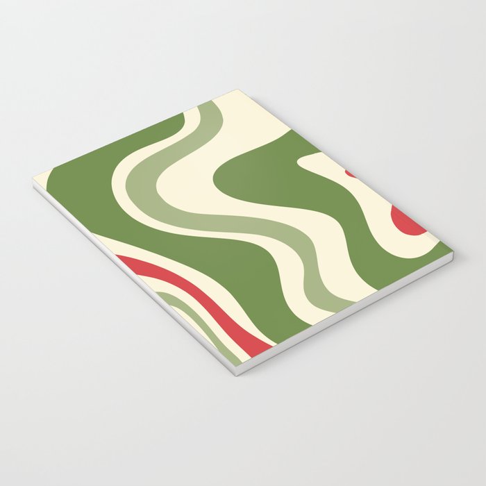 Retro Christmas Swirl Abstract Pattern in Olive Green, Sage, Xmas Red, and Cream Notebook Gallery Image 3