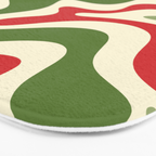 Retro Christmas Swirl Abstract Pattern in Olive Green, Sage, Xmas Red, and Cream Bath Mat Gallery Image 3
