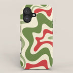 Retro Christmas Swirl Abstract Pattern in Olive Green, Sage, Xmas Red, and Cream iPhone Case Gallery Image 1