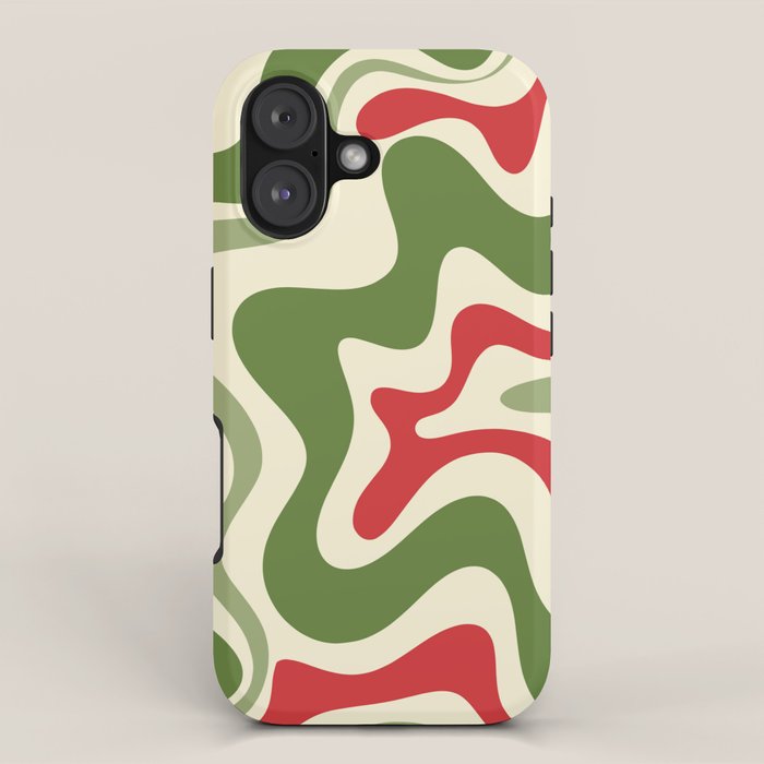 Retro Christmas Swirl Abstract Pattern in Olive Green, Sage, Xmas Red, and Cream iPhone Case Gallery Image 1