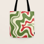 Retro Christmas Swirl Abstract Pattern in Olive Green, Sage, Xmas Red, and Cream Tote Bag Gallery Image 1