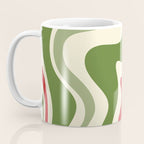 Retro Christmas Swirl Abstract Pattern in Olive Green, Sage, Xmas Red, and Cream Coffee Mug Gallery Image 3