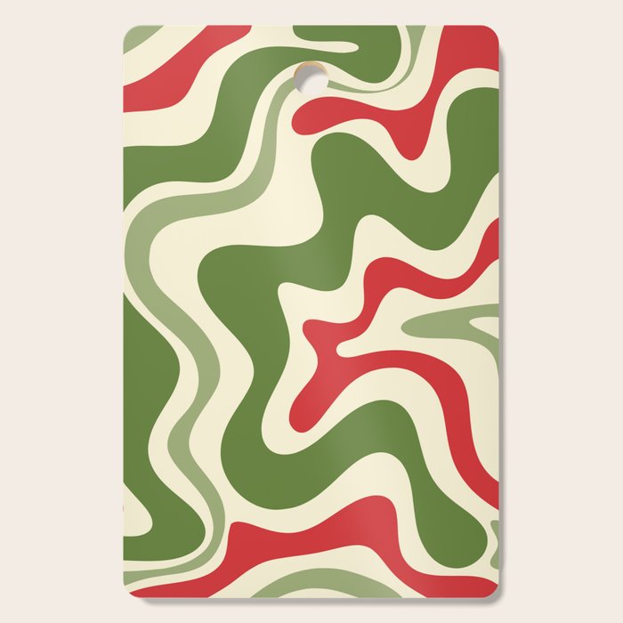Retro Christmas Swirl Abstract Pattern in Olive Green, Sage, Xmas Red, and Cream Cutting Board Gallery Image 1