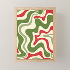 Retro Christmas Swirl Abstract Pattern in Olive Green, Sage, Xmas Red, and Cream Mini Art Print Gallery Image 1