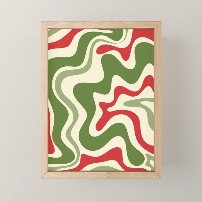 Retro Christmas Swirl Abstract Pattern in Olive Green, Sage, Xmas Red, and Cream Mini Art Print Gallery Image 1