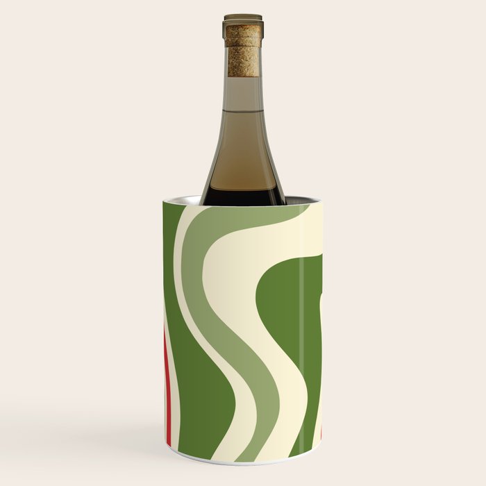 Retro Christmas Swirl Abstract Pattern in Olive Green, Sage, Xmas Red, and Cream Wine Chiller Gallery Image 2