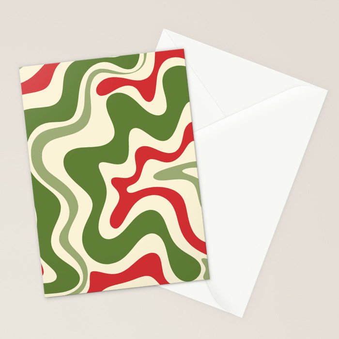 Retro Christmas Swirl Abstract Pattern in Olive Green, Sage, Xmas Red, and Cream Stationery Card Gallery Image 2
