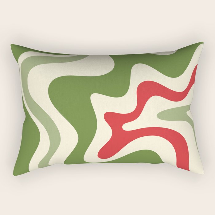 Retro Christmas Swirl Abstract Pattern in Olive Green, Sage, Xmas Red, and Cream Rectangular Pillow Gallery Image 1