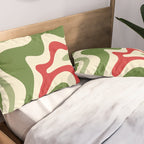 Retro Christmas Swirl Abstract Pattern in Olive Green, Sage, Xmas Red, and Cream Pillow Sham Gallery Image 2