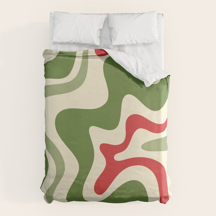 Retro Christmas Swirl Abstract Pattern in Olive Green, Sage, Xmas Red, and Cream Duvet Cover Gallery Image 6