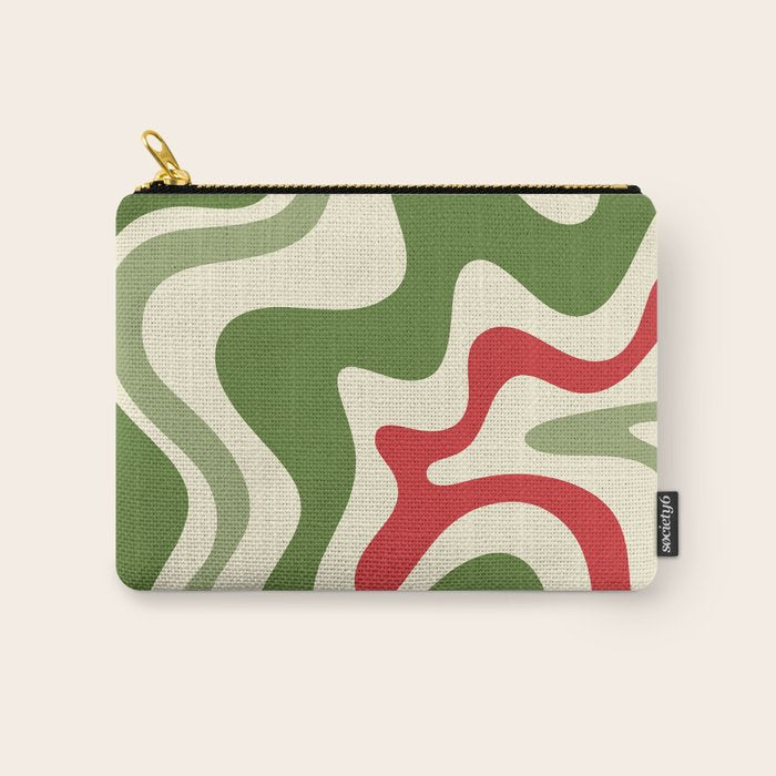 Retro Christmas Swirl Abstract Pattern in Olive Green, Sage, Xmas Red, and Cream Carry All Pouch Gallery Image 1
