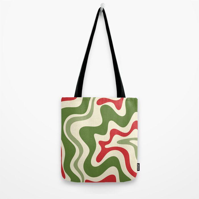 Retro Christmas Swirl Abstract Pattern in Olive Green, Sage, Xmas Red, and Cream Tote Bag Gallery Image 2
