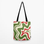 Retro Christmas Swirl Abstract Pattern in Olive Green, Sage, Xmas Red, and Cream Tote Bag Gallery Image 2