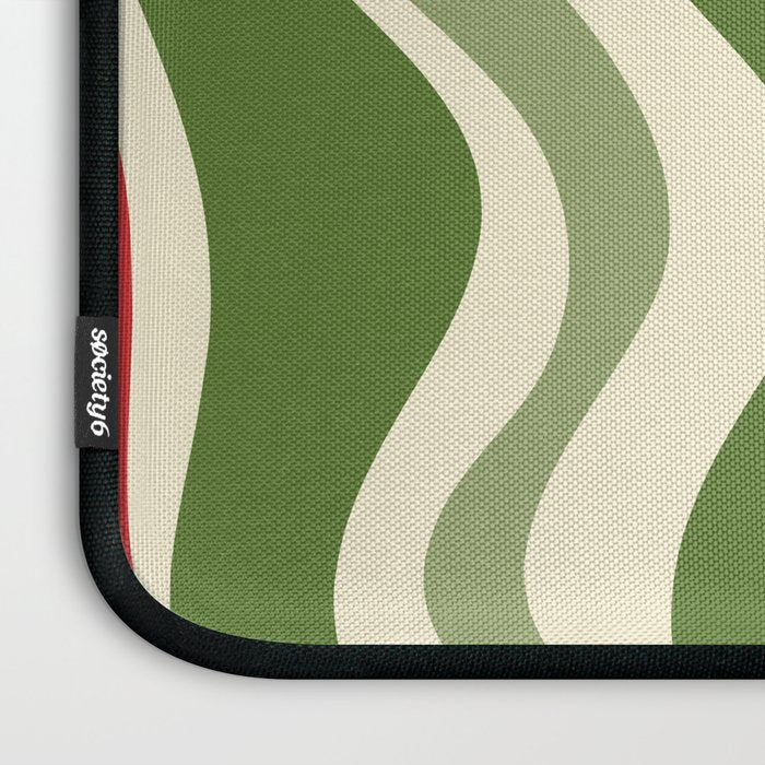 Retro Christmas Swirl Abstract Pattern in Olive Green, Sage, Xmas Red, and Cream Laptop Sleeve Gallery Image 3