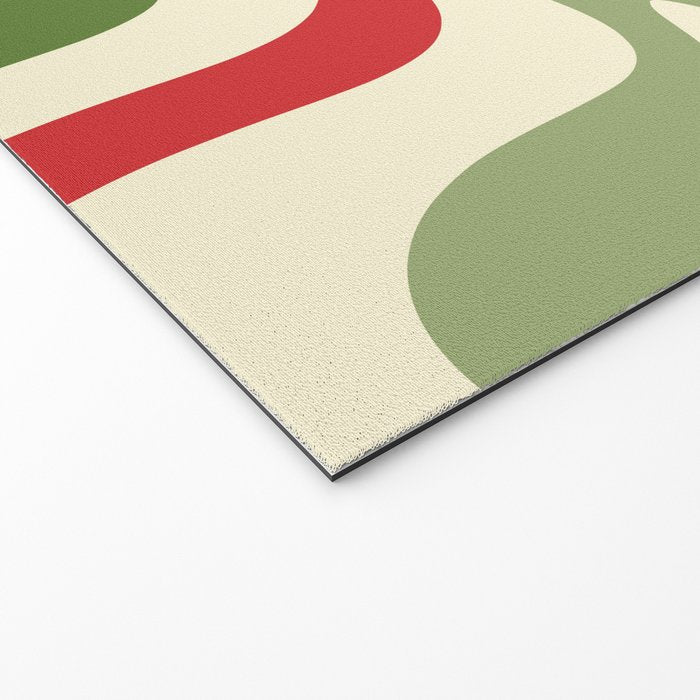 Retro Christmas Swirl Abstract Pattern in Olive Green, Sage, Xmas Red, and Cream Welcome Mat Gallery Image 2