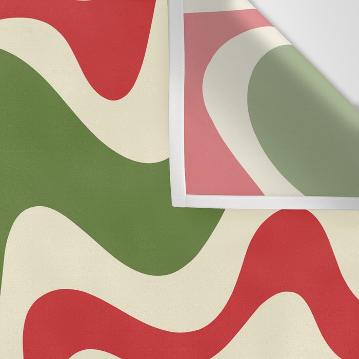 Retro Christmas Swirl Abstract Pattern in Olive Green, Sage, Xmas Red, and Cream Wall Tapestry Gallery Image 3