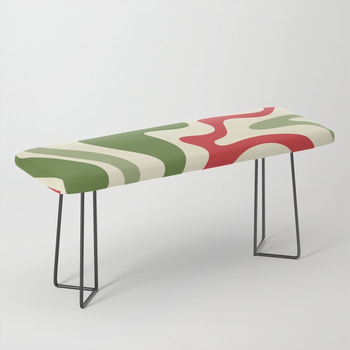 Retro Christmas Swirl Abstract Pattern in Olive Green, Sage, Xmas Red, and Cream Bench Gallery Image 1
