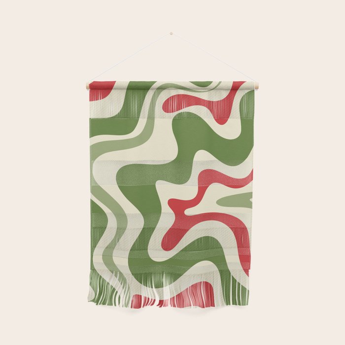 Retro Christmas Swirl Abstract Pattern in Olive Green, Sage, Xmas Red, and Cream Wall Hanging Gallery Image 1