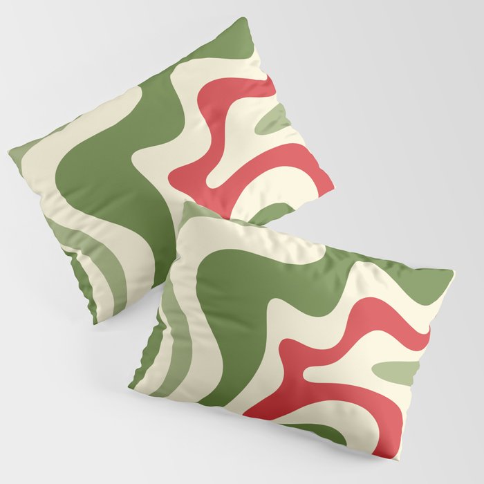 Retro Christmas Swirl Abstract Pattern in Olive Green, Sage, Xmas Red, and Cream Pillow Sham Gallery Image 1