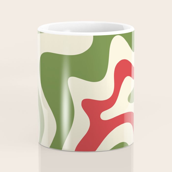 Retro Christmas Swirl Abstract Pattern in Olive Green, Sage, Xmas Red, and Cream Coffee Mug Gallery Image 4