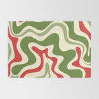 Retro Christmas Swirl Abstract Pattern in Olive Green, Sage, Xmas Red, and Cream Rug Gallery Image 2