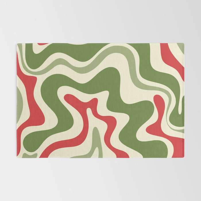 Retro Christmas Swirl Abstract Pattern in Olive Green, Sage, Xmas Red, and Cream Rug Gallery Image 2
