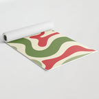 Retro Christmas Swirl Abstract Pattern in Olive Green, Sage, Xmas Red, and Cream Yoga Mat Gallery Image 2