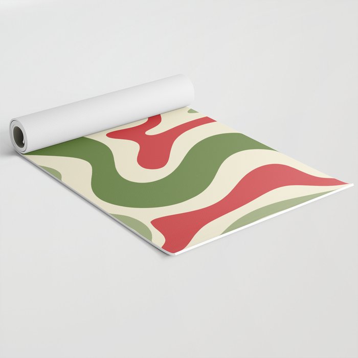 Retro Christmas Swirl Abstract Pattern in Olive Green, Sage, Xmas Red, and Cream Yoga Mat Gallery Image 2