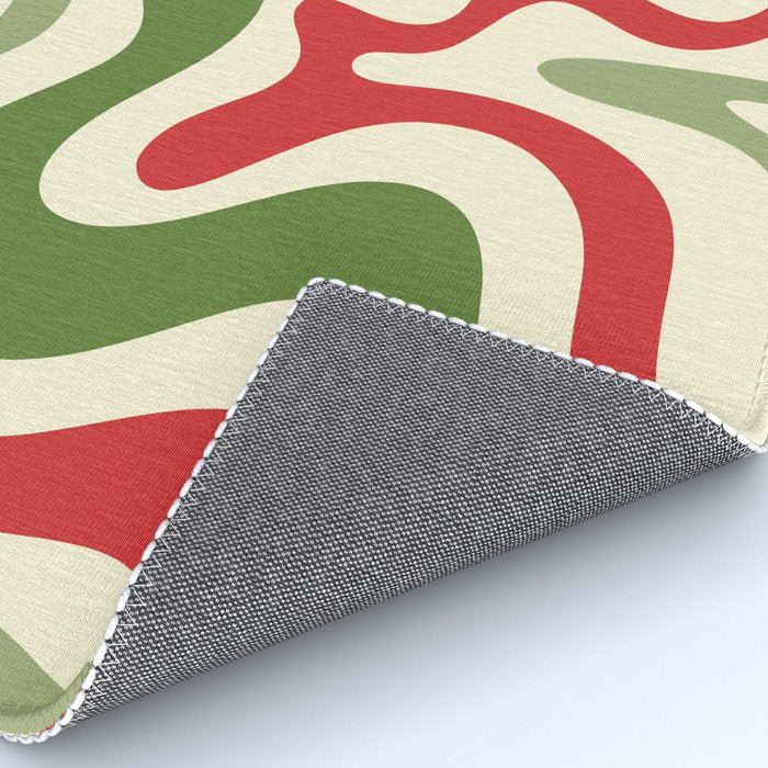 Retro Christmas Swirl Abstract Pattern in Olive Green, Sage, Xmas Red, and Cream Rug Gallery Image 4
