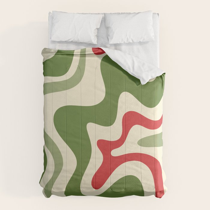 Retro Christmas Swirl Abstract Pattern in Olive Green, Sage, Xmas Red, and Cream Comforter Gallery Image 6