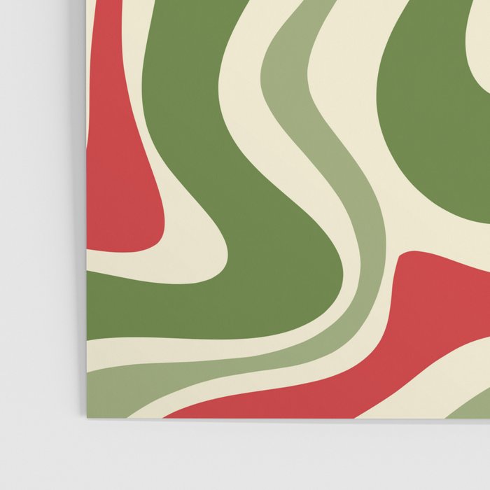 Retro Christmas Swirl Abstract Pattern in Olive Green, Sage, Xmas Red, and Cream Poster Gallery Image 3