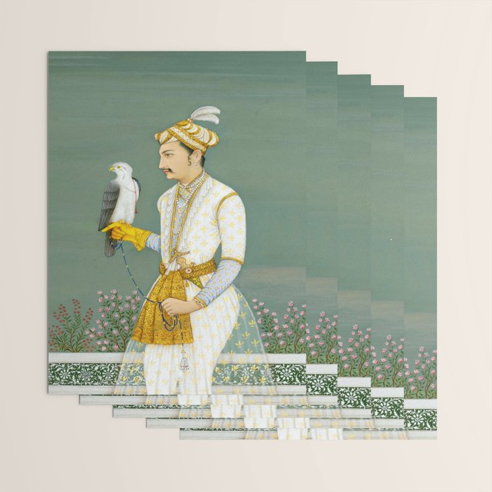 Portrait of a Prince with a Hawk 1700s India, Mughal, 18th century Indian Miniature Painting  Wrapping Paper Gallery Image 3