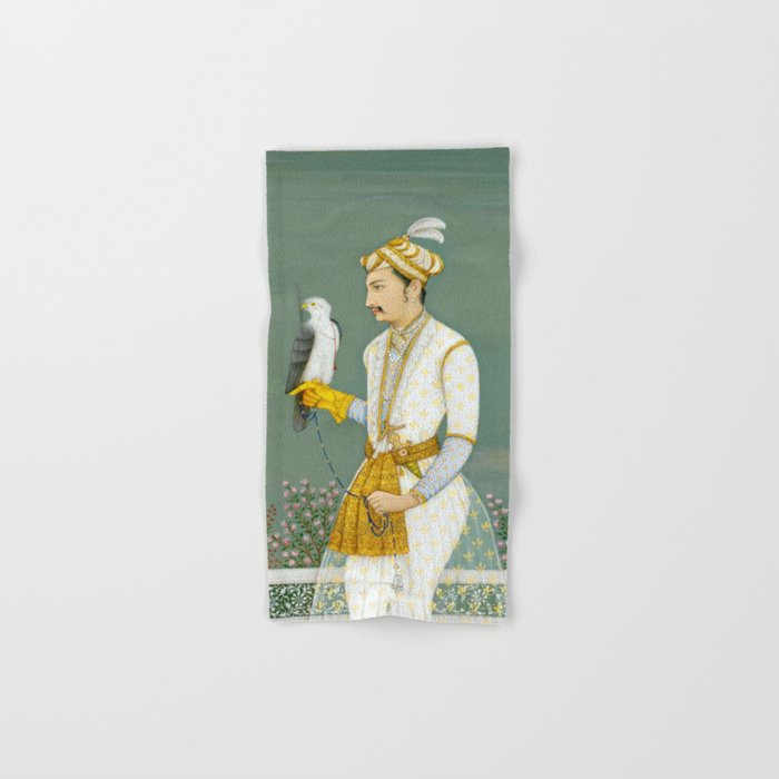 Portrait of a Prince with a Hawk 1700s India, Mughal, 18th century Indian Miniature Painting  Bath Towel Gallery Image 1