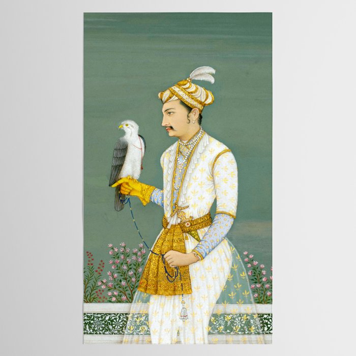 Portrait of a Prince with a Hawk 1700s India, Mughal, 18th century Indian Miniature Painting  Tablecloth Gallery Image 2