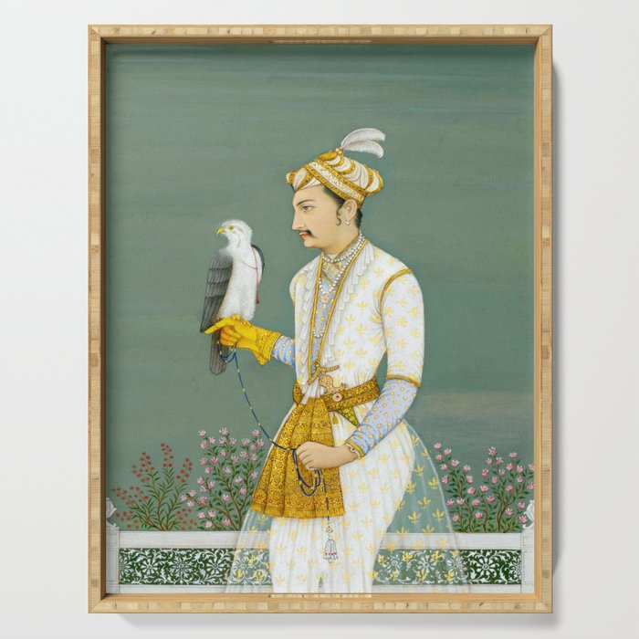 Portrait of a Prince with a Hawk 1700s India, Mughal, 18th century Indian Miniature Painting  Serving Tray Gallery Image 1