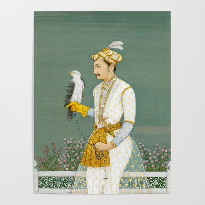 Portrait of a Prince with a Hawk 1700s India, Mughal, 18th century Indian Miniature Painting  Poster Gallery Image 1