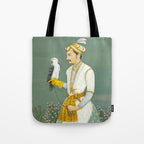 Portrait of a Prince with a Hawk 1700s India, Mughal, 18th century Indian Miniature Painting  Tote Bag Gallery Image 1